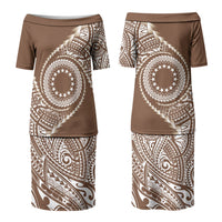 Cook Islands Gospel Day Couples Matching Puletasi and Hawaiian Shirt Brown Tribal Curves