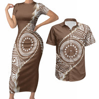 Cook Islands Gospel Day Couples Matching Short Sleeve Bodycon Dress and Hawaiian Shirt Brown Tribal Curves