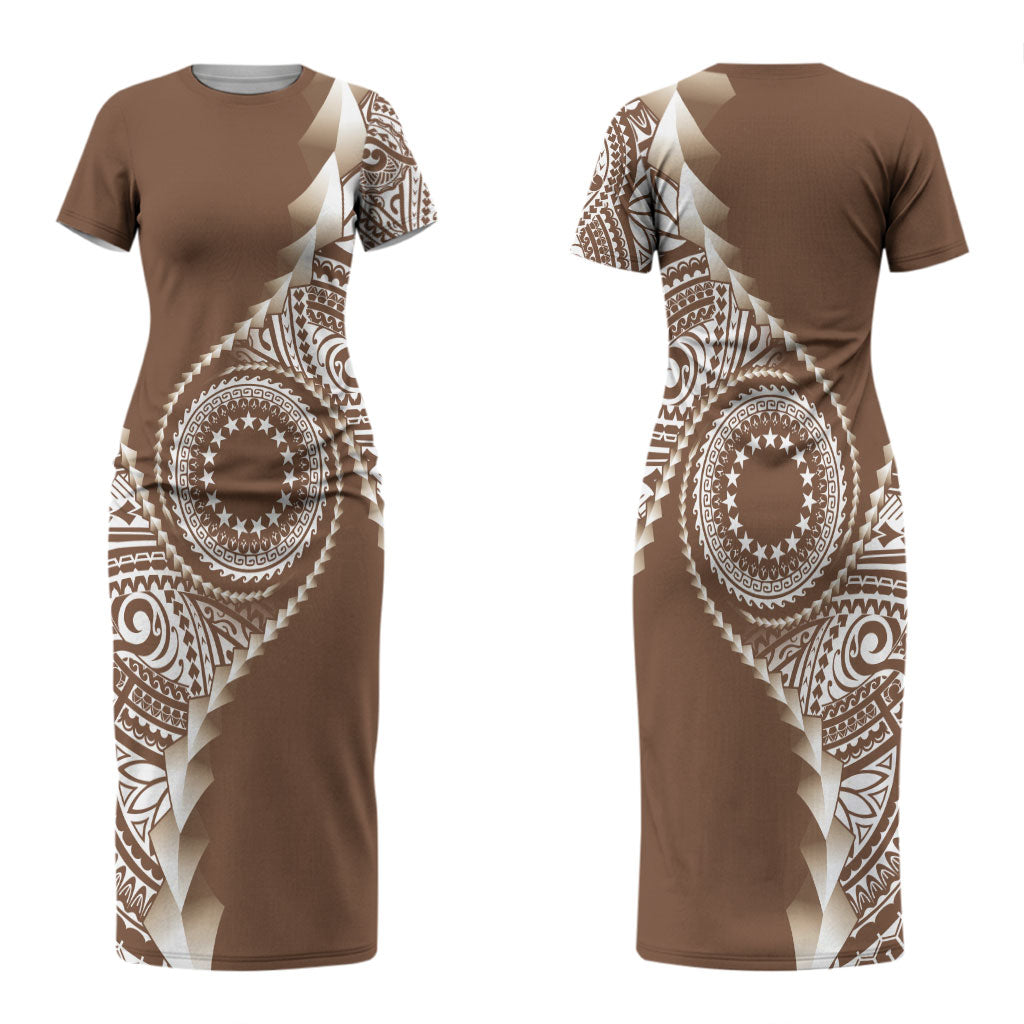 Cook Islands Gospel Day Couples Matching Short Sleeve Bodycon Dress and Hawaiian Shirt Brown Tribal Curves