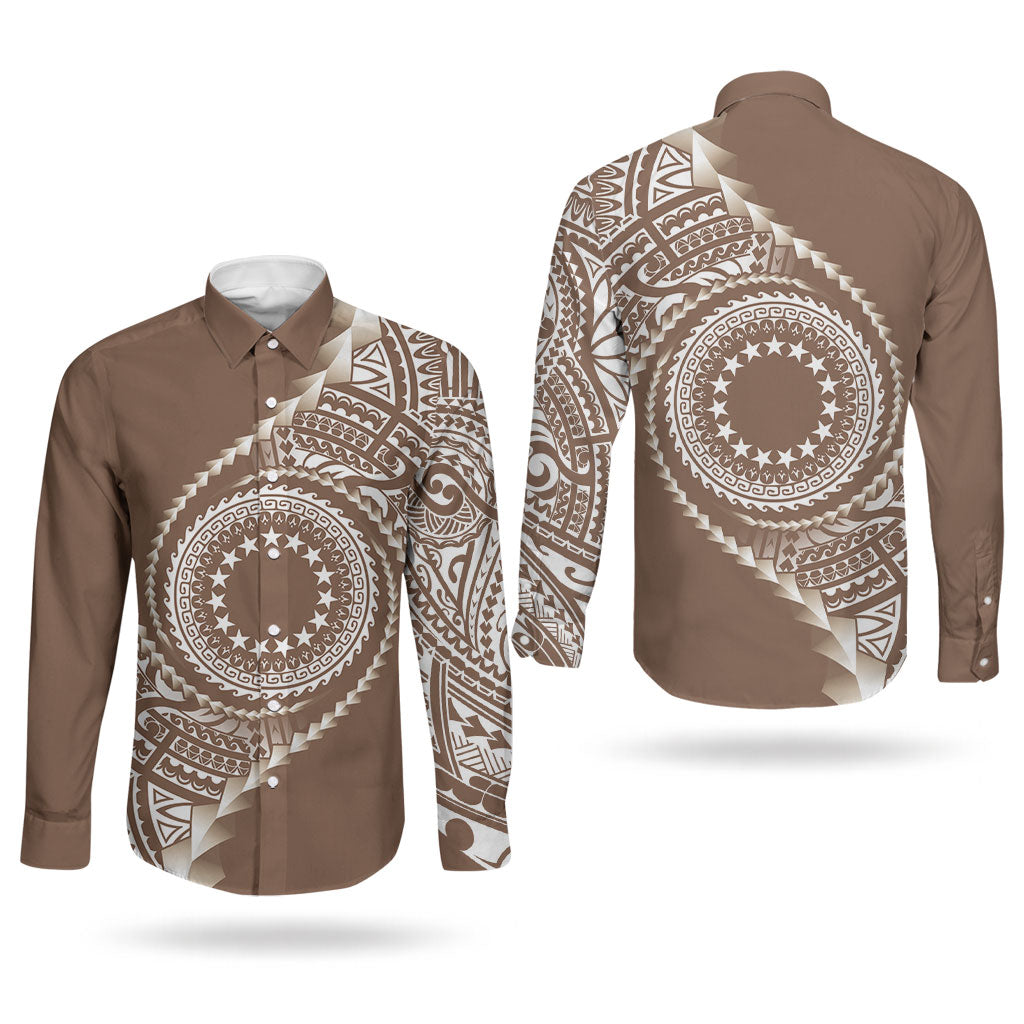 Cook Islands Gospel Day Couples Matching Summer Maxi Dress and Long Sleeve Button Shirt Brown Tribal Curves