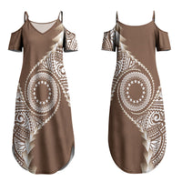 Cook Islands Gospel Day Couples Matching Summer Maxi Dress and Long Sleeve Button Shirt Brown Tribal Curves