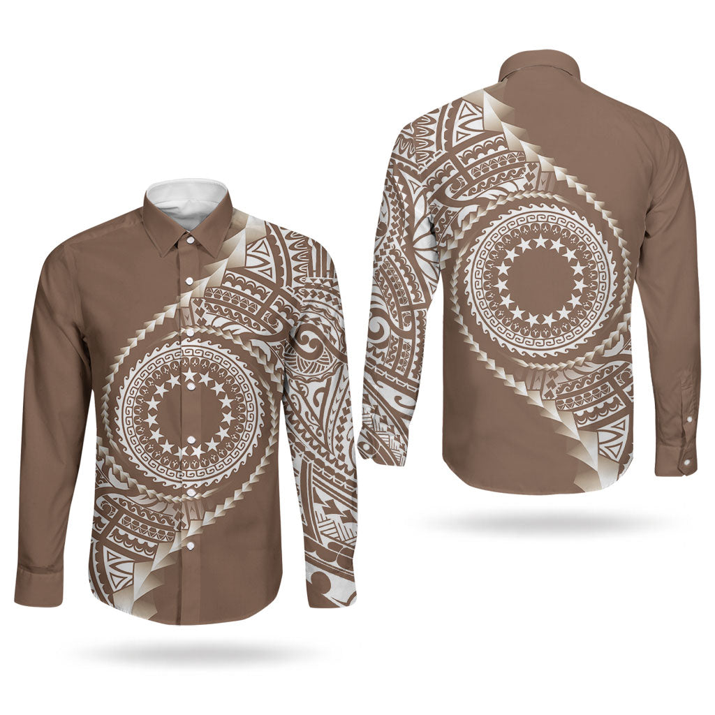 Cook Islands Gospel Day Couples Matching Tank Maxi Dress and Long Sleeve Button Shirt Brown Tribal Curves