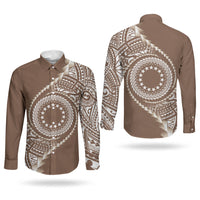 Cook Islands Gospel Day Couples Matching Tank Maxi Dress and Long Sleeve Button Shirt Brown Tribal Curves