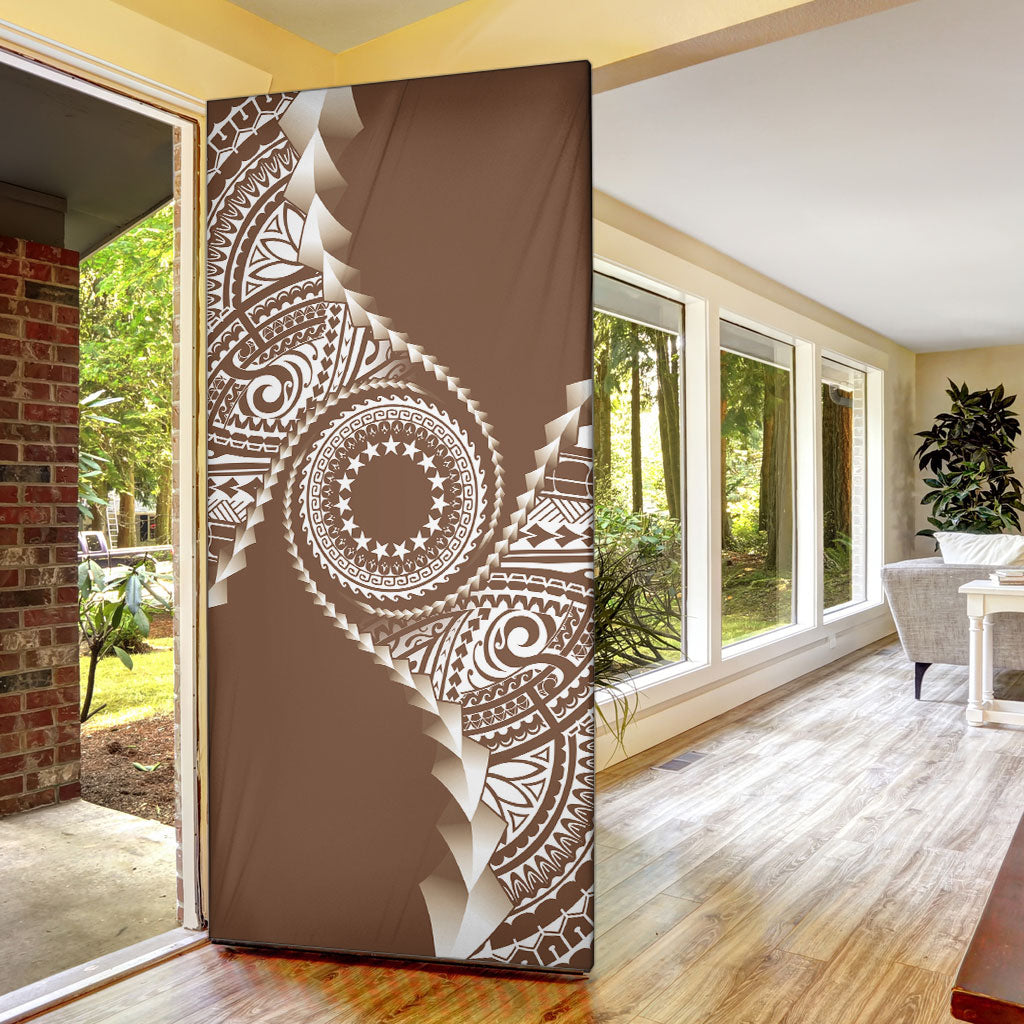 Cook Islands Gospel Day Door Cover Brown Tribal Curves