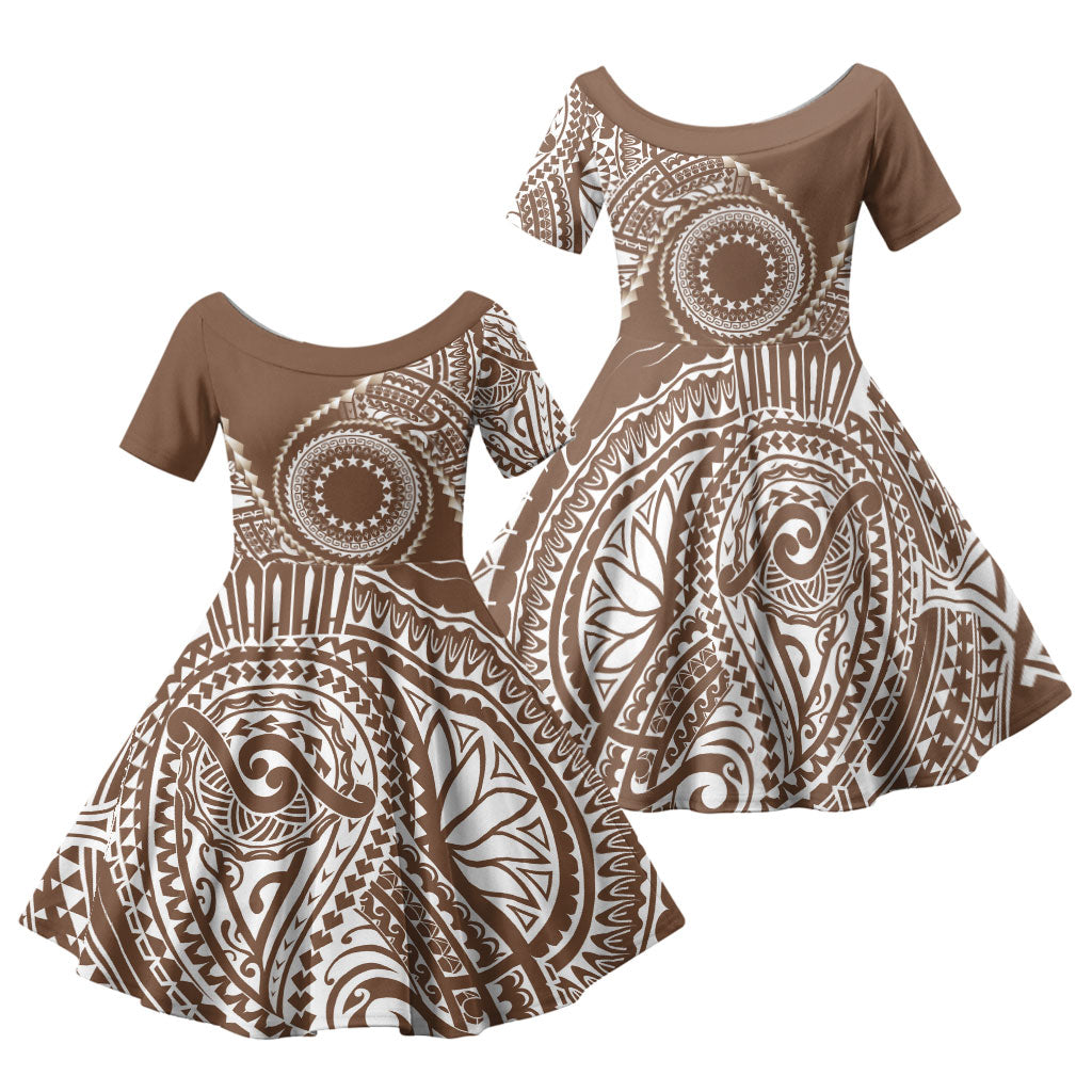 Cook Islands Gospel Day Family Matching Long Sleeve Bodycon Dress and Hawaiian Shirt Brown Tribal Curves