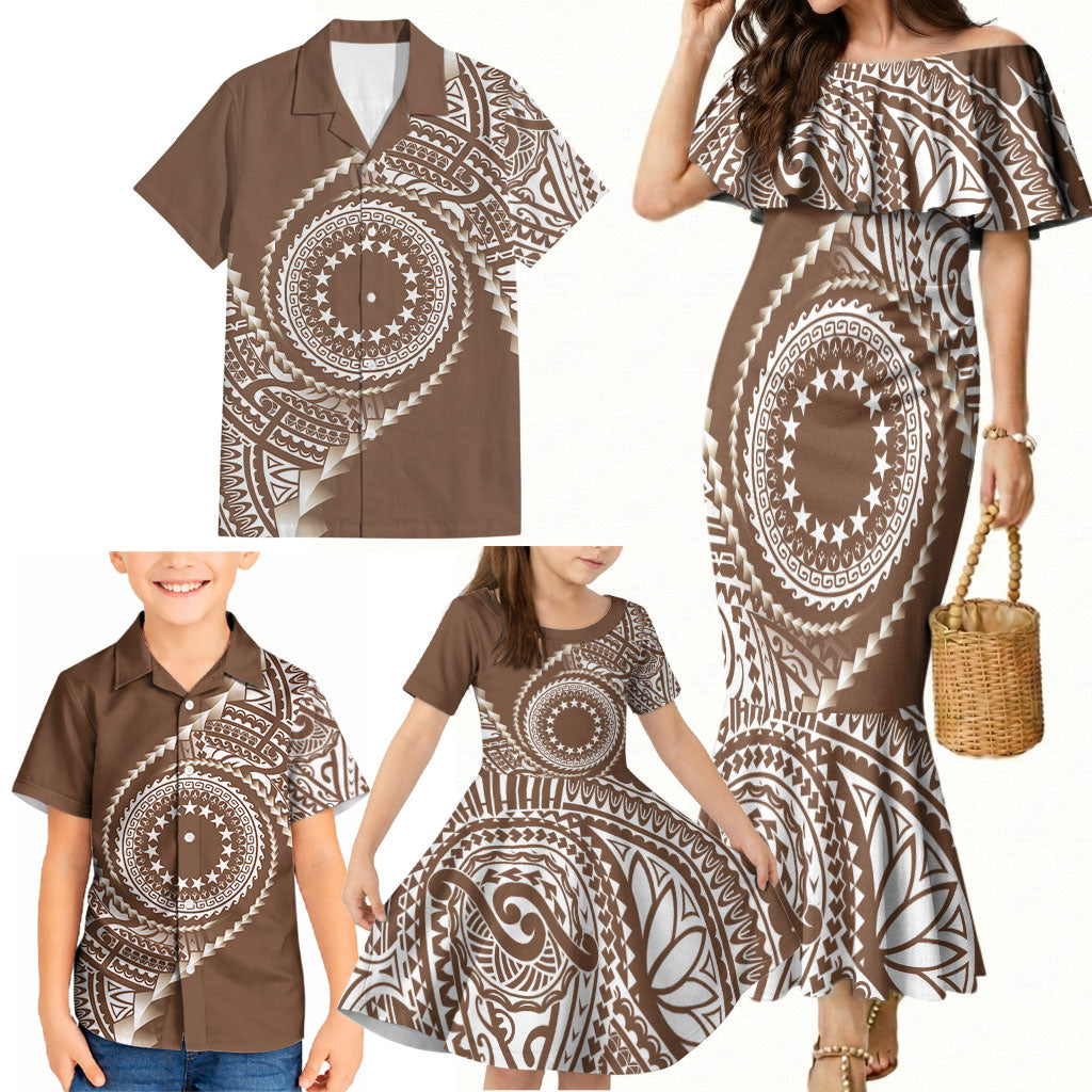Cook Islands Gospel Day Family Matching Mermaid Dress and Hawaiian Shirt Brown Tribal Curves