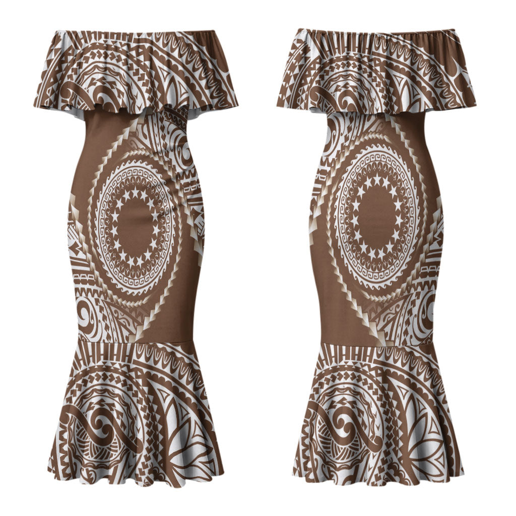 Cook Islands Gospel Day Family Matching Mermaid Dress and Hawaiian Shirt Brown Tribal Curves
