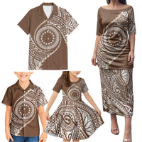 Cook Islands Gospel Day Family Matching Puletasi and Hawaiian Shirt Brown Tribal Curves
