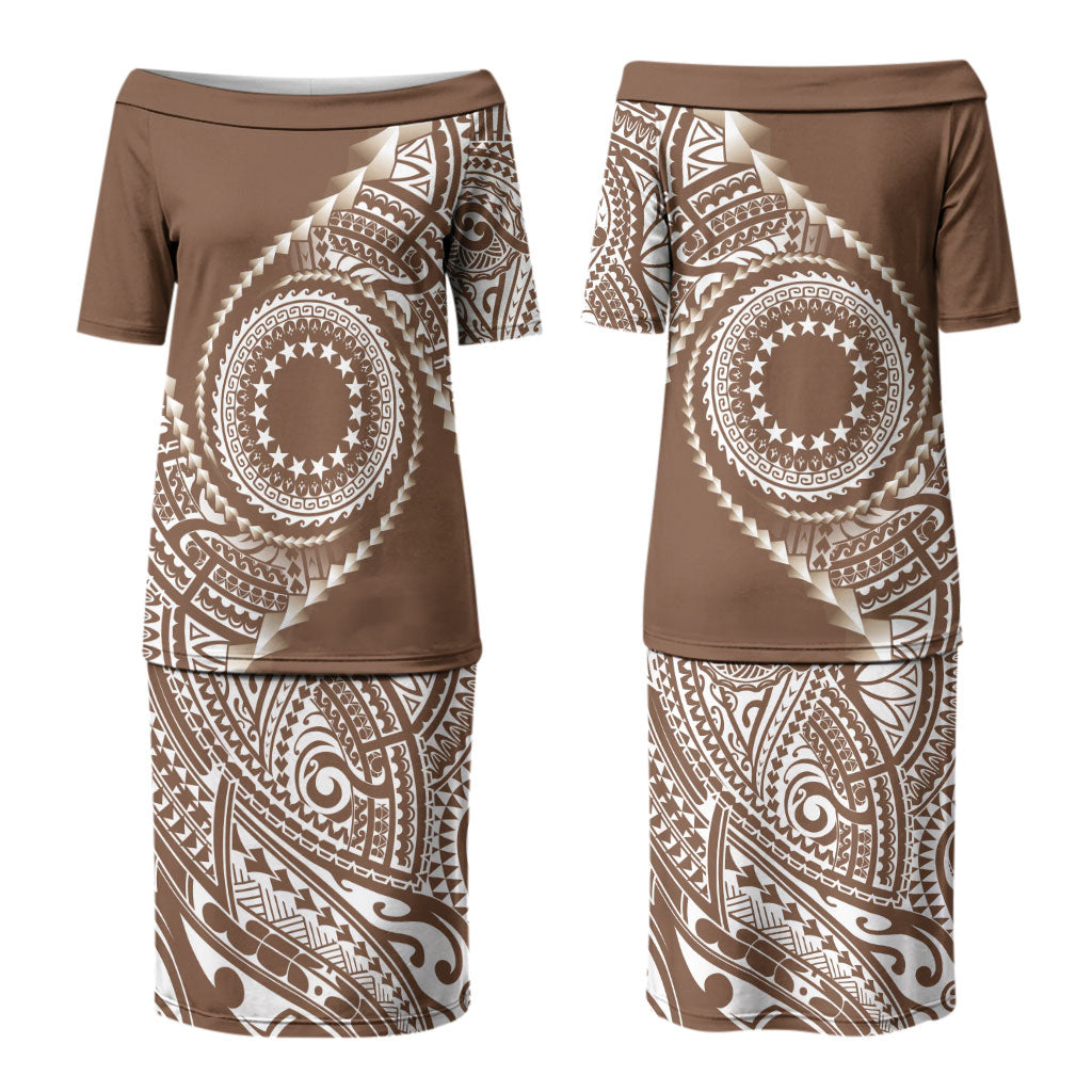 Cook Islands Gospel Day Family Matching Puletasi and Hawaiian Shirt Brown Tribal Curves