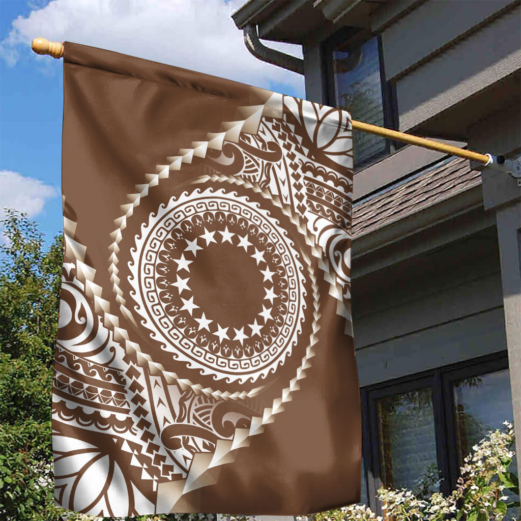Cook Islands Gospel Day Garden Flag Brown Tribal Curves
