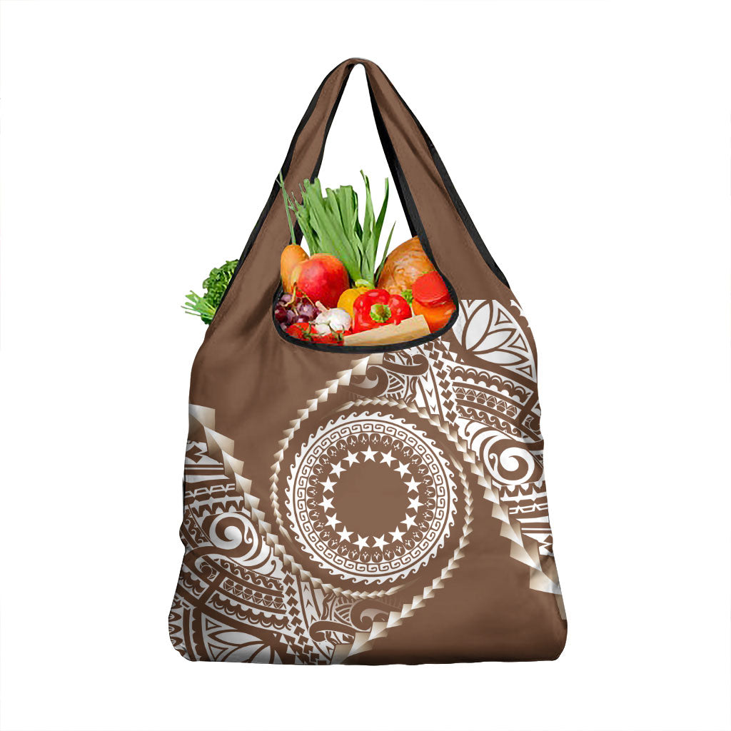 Cook Islands Gospel Day Grocery Bag Brown Tribal Curves