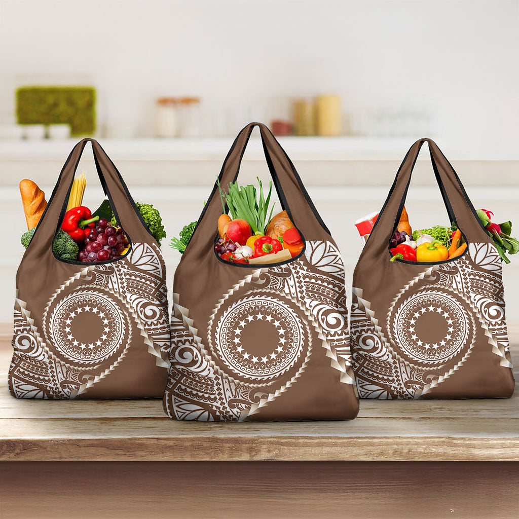 Cook Islands Gospel Day Grocery Bag Brown Tribal Curves