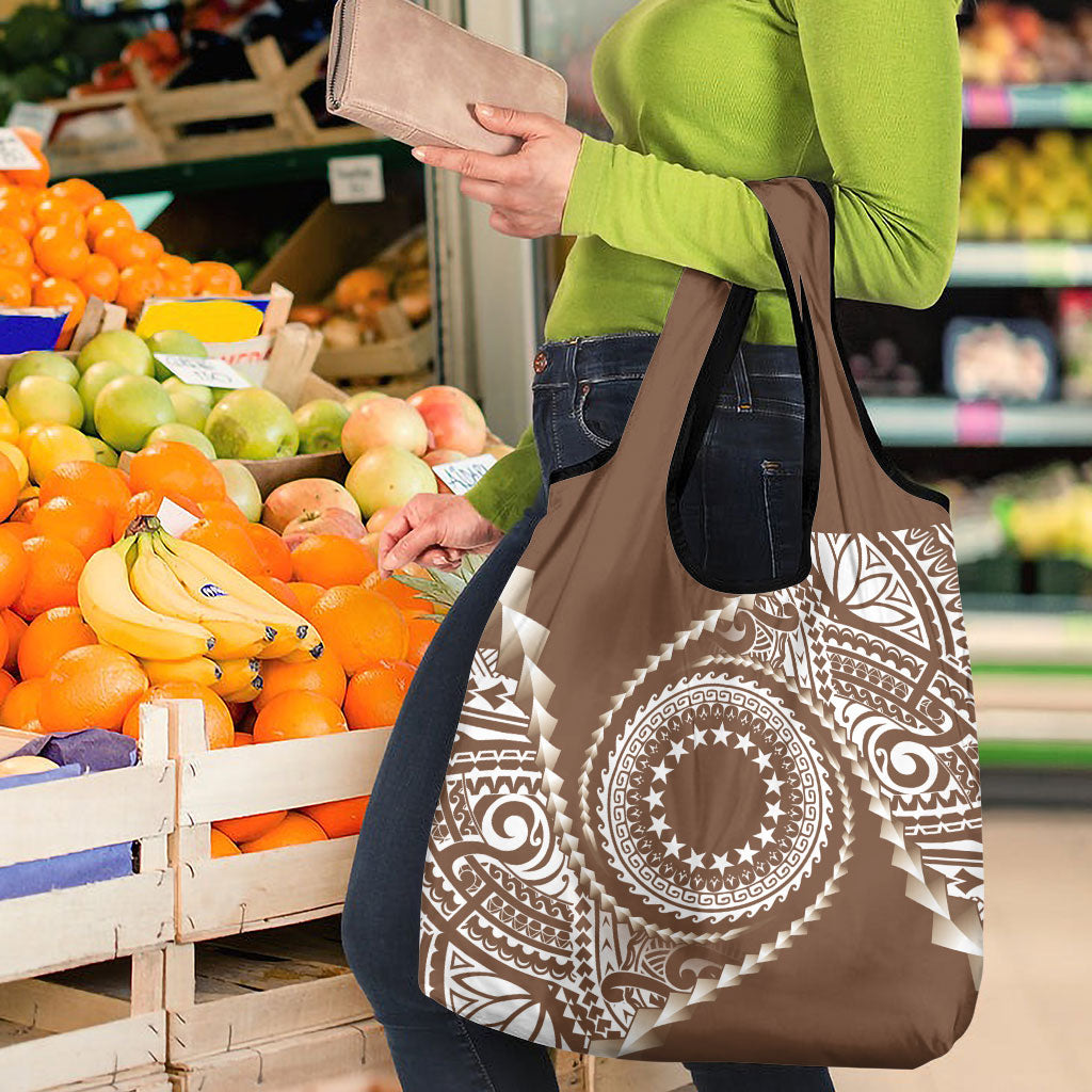 Cook Islands Gospel Day Grocery Bag Brown Tribal Curves