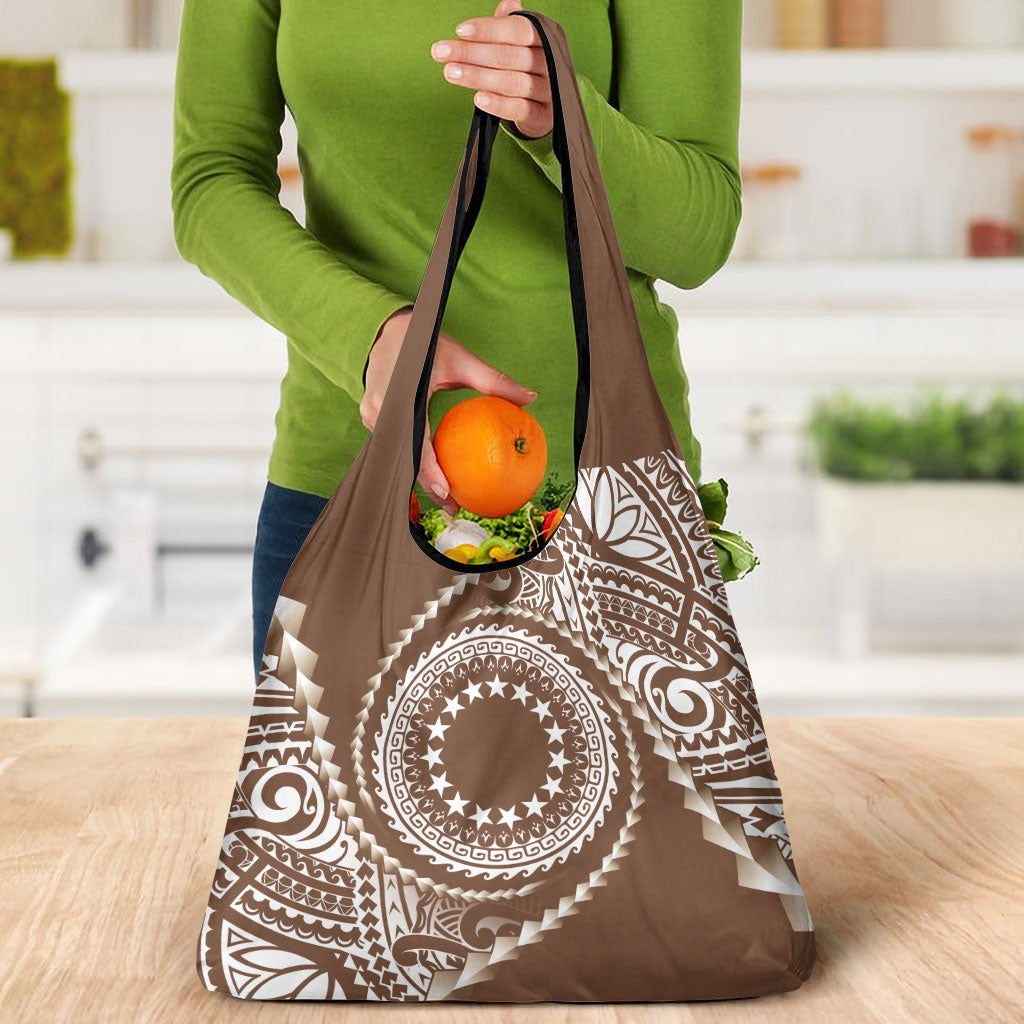 Cook Islands Gospel Day Grocery Bag Brown Tribal Curves