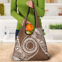 Cook Islands Gospel Day Grocery Bag Brown Tribal Curves