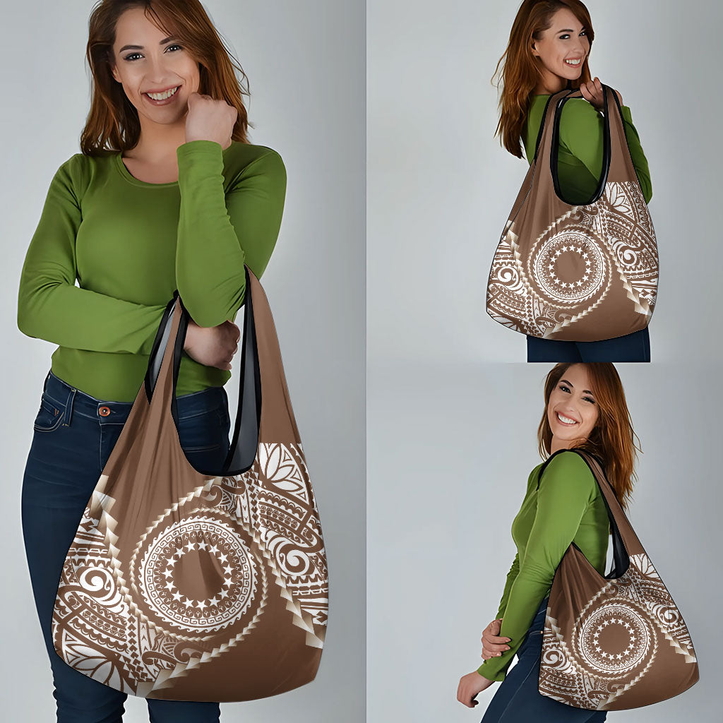 Cook Islands Gospel Day Grocery Bag Brown Tribal Curves