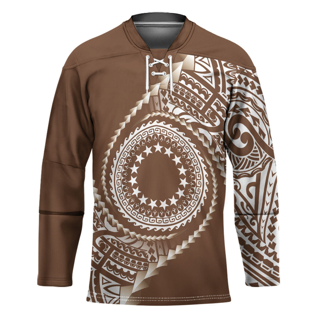 Cook Islands Gospel Day Hockey Jersey Brown Tribal Curves LT05 Unisex Brown - Polynesian Pride