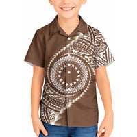Cook Islands Gospel Day Kid Hawaiian Shirt Brown Tribal Curves