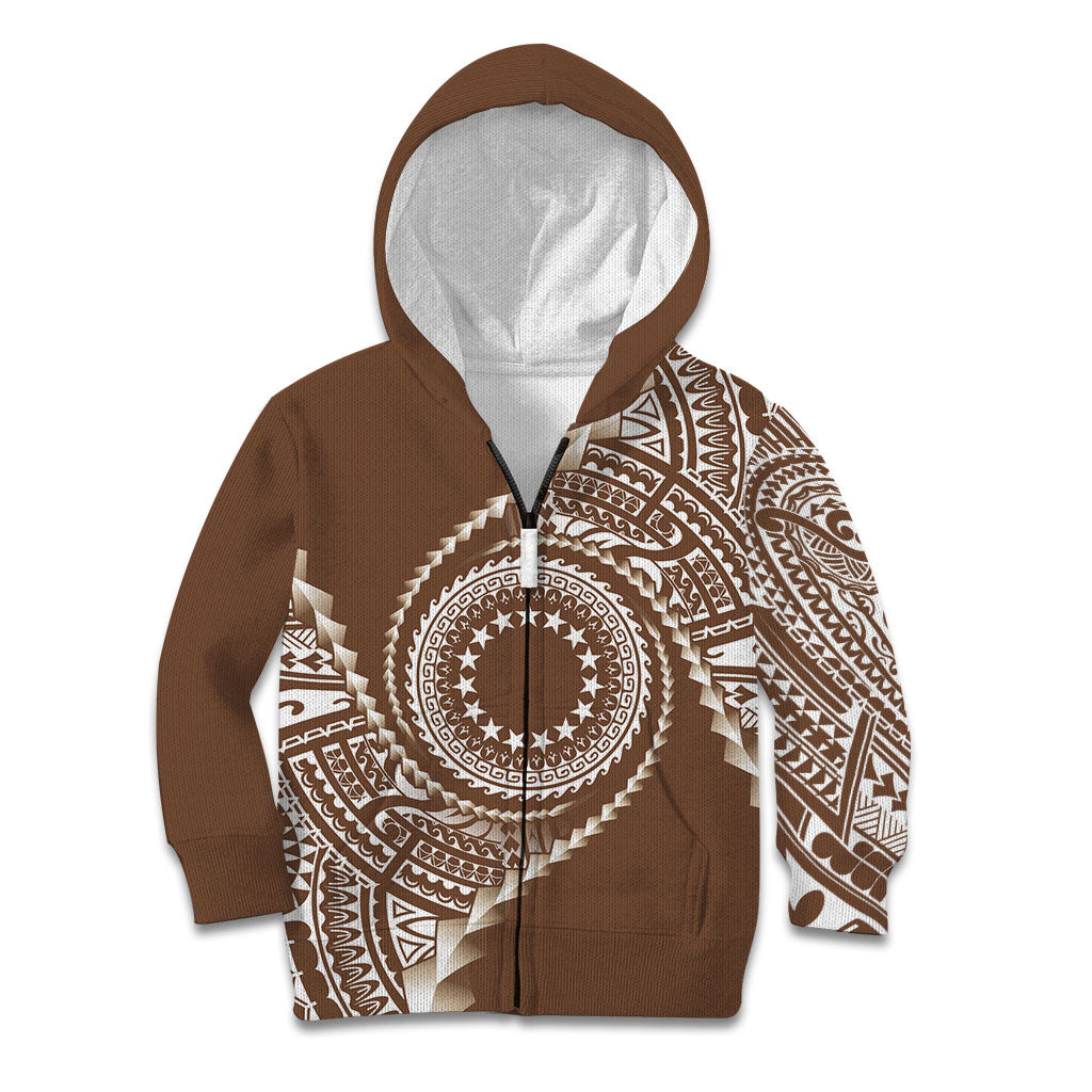 Cook Islands Gospel Day Kid Hoodie Brown Tribal Curves