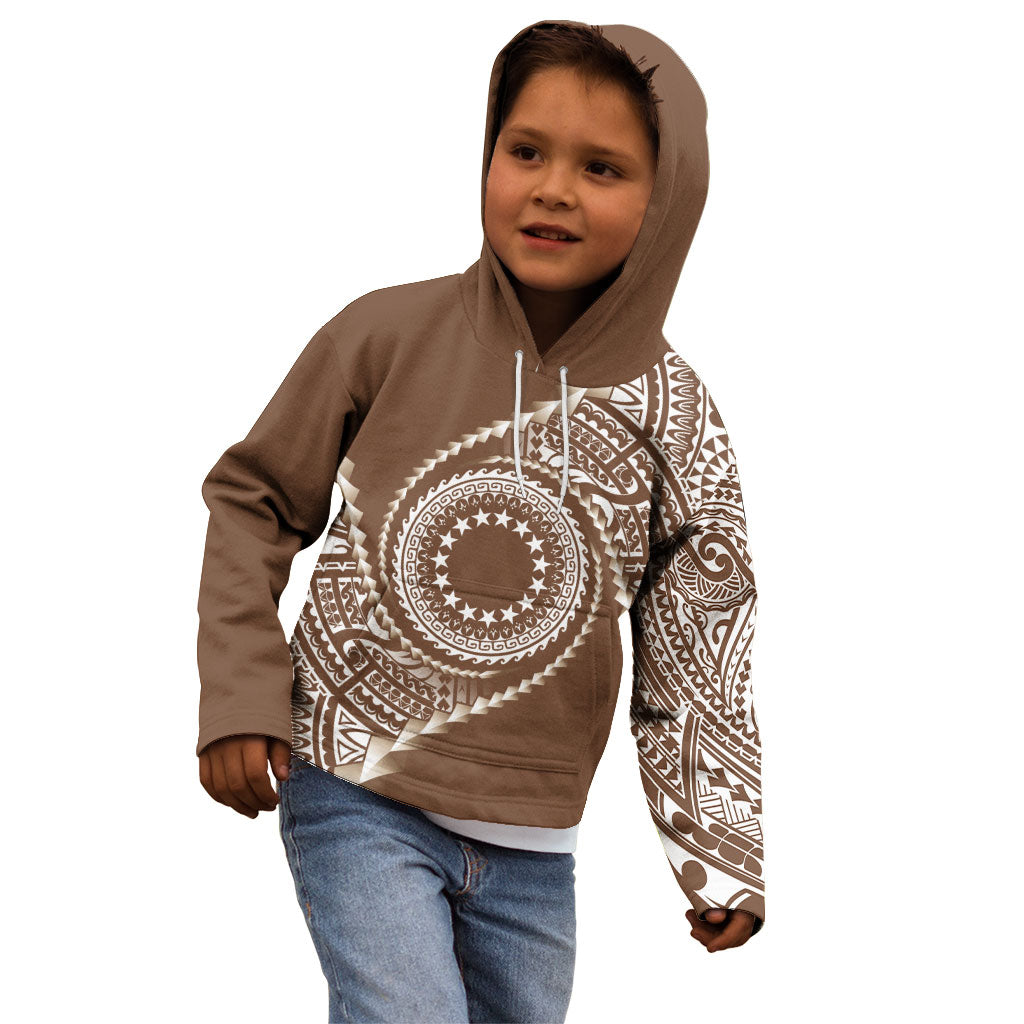 Cook Islands Gospel Day Kid Hoodie Brown Tribal Curves