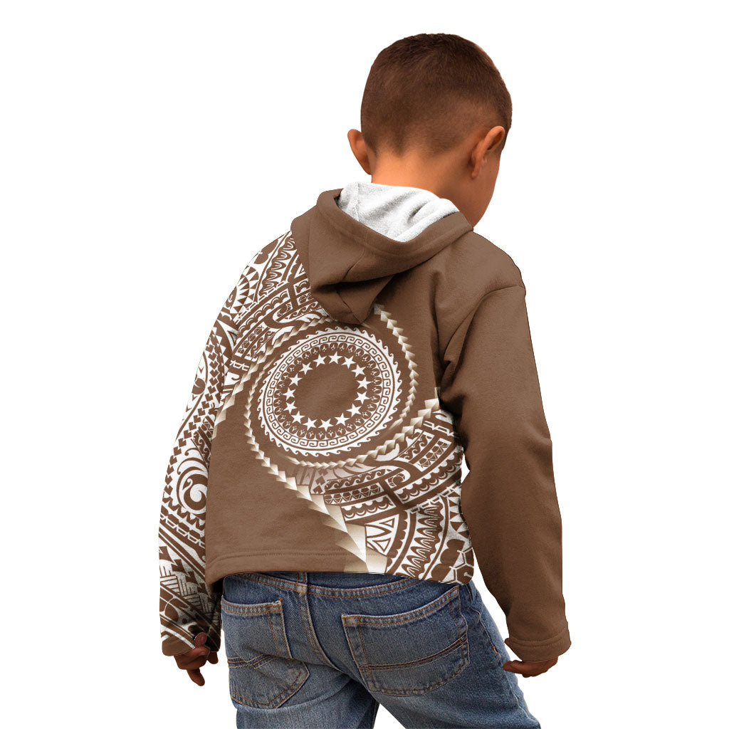 Cook Islands Gospel Day Kid Hoodie Brown Tribal Curves