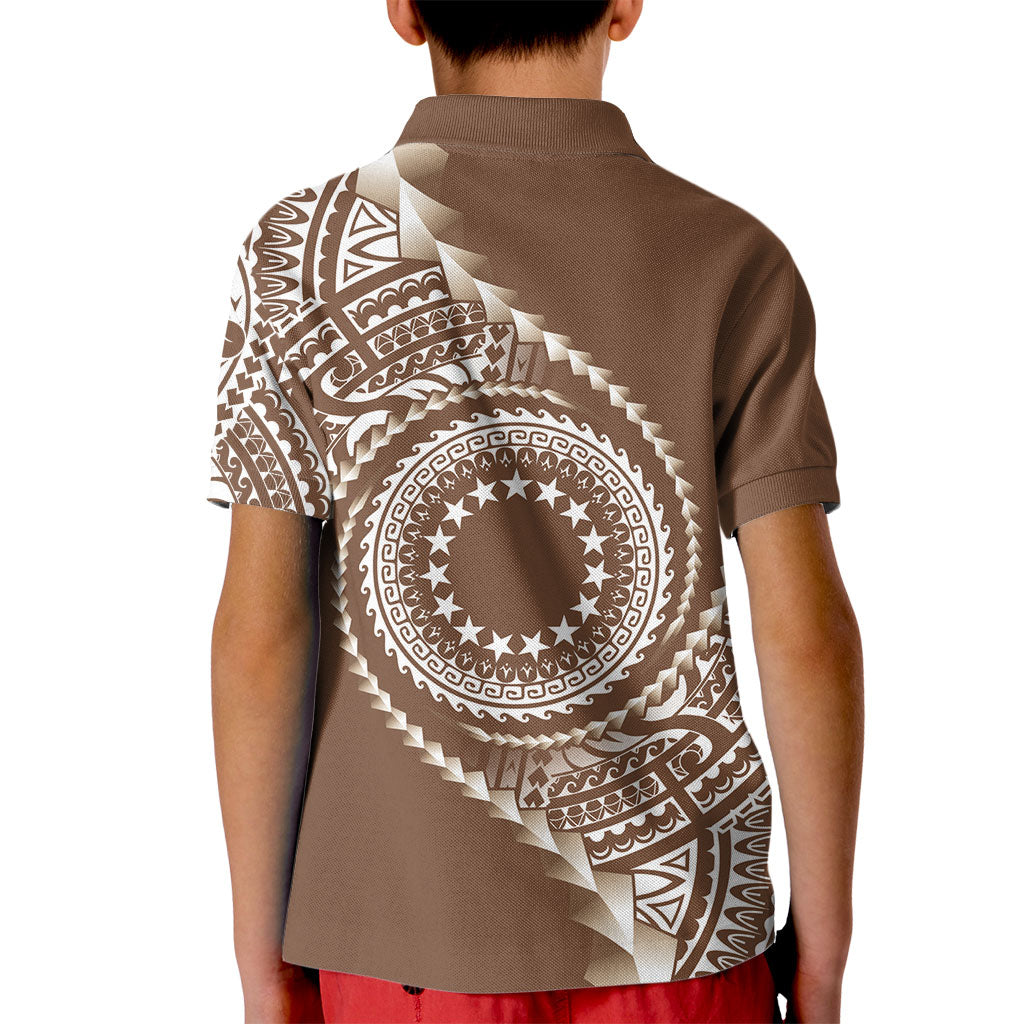 Cook Islands Gospel Day Kid Polo Shirt Brown Tribal Curves