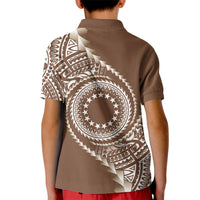 Cook Islands Gospel Day Kid Polo Shirt Brown Tribal Curves