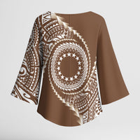 Cook Islands Gospel Day Kimono Sleeve Blouse Brown Tribal Curves
