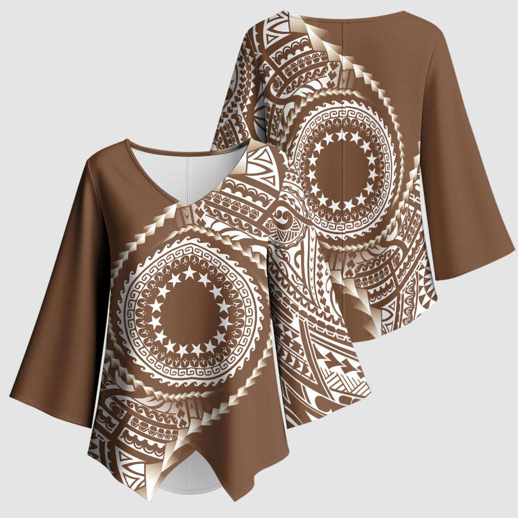 Cook Islands Gospel Day Kimono Sleeve Blouse Brown Tribal Curves
