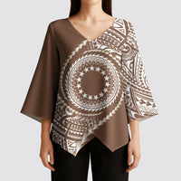 Cook Islands Gospel Day Kimono Sleeve Blouse Brown Tribal Curves