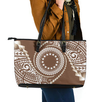 Cook Islands Gospel Day Leather Tote Bag Brown Tribal Curves