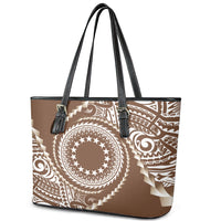 Cook Islands Gospel Day Leather Tote Bag Brown Tribal Curves
