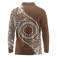 Cook Islands Gospel Day Long Sleeve Polo Shirt Brown Tribal Curves