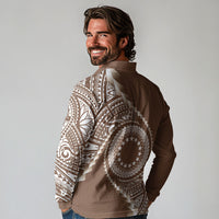 Cook Islands Gospel Day Long Sleeve Polo Shirt Brown Tribal Curves