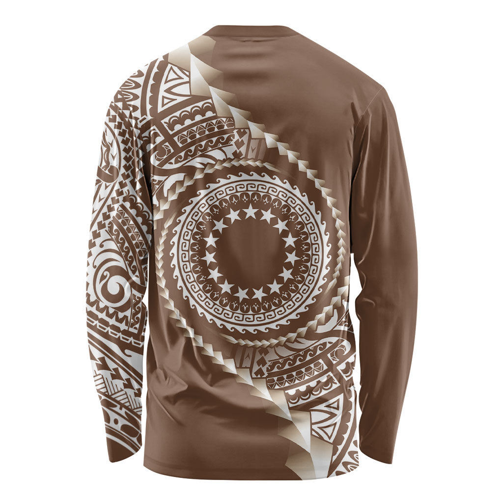 Cook Islands Gospel Day Long Sleeve Shirt Brown Tribal Curves