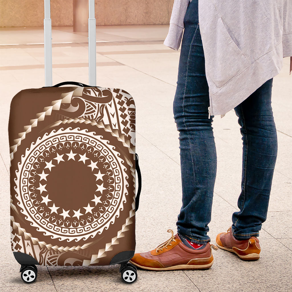 Cook Islands Gospel Day Luggage Cover Brown Tribal Curves