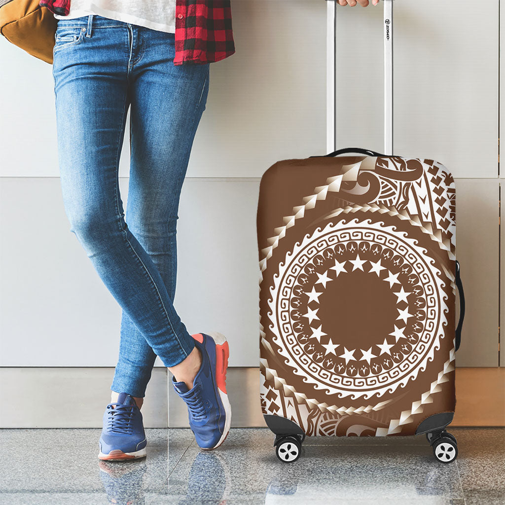 Cook Islands Gospel Day Luggage Cover Brown Tribal Curves