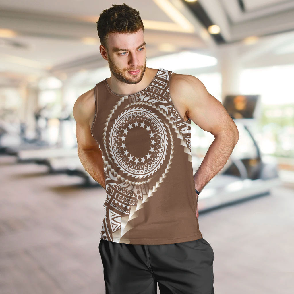Cook Islands Gospel Day Men Tank Top Brown Tribal Curves LT05 Brown - Polynesian Pride