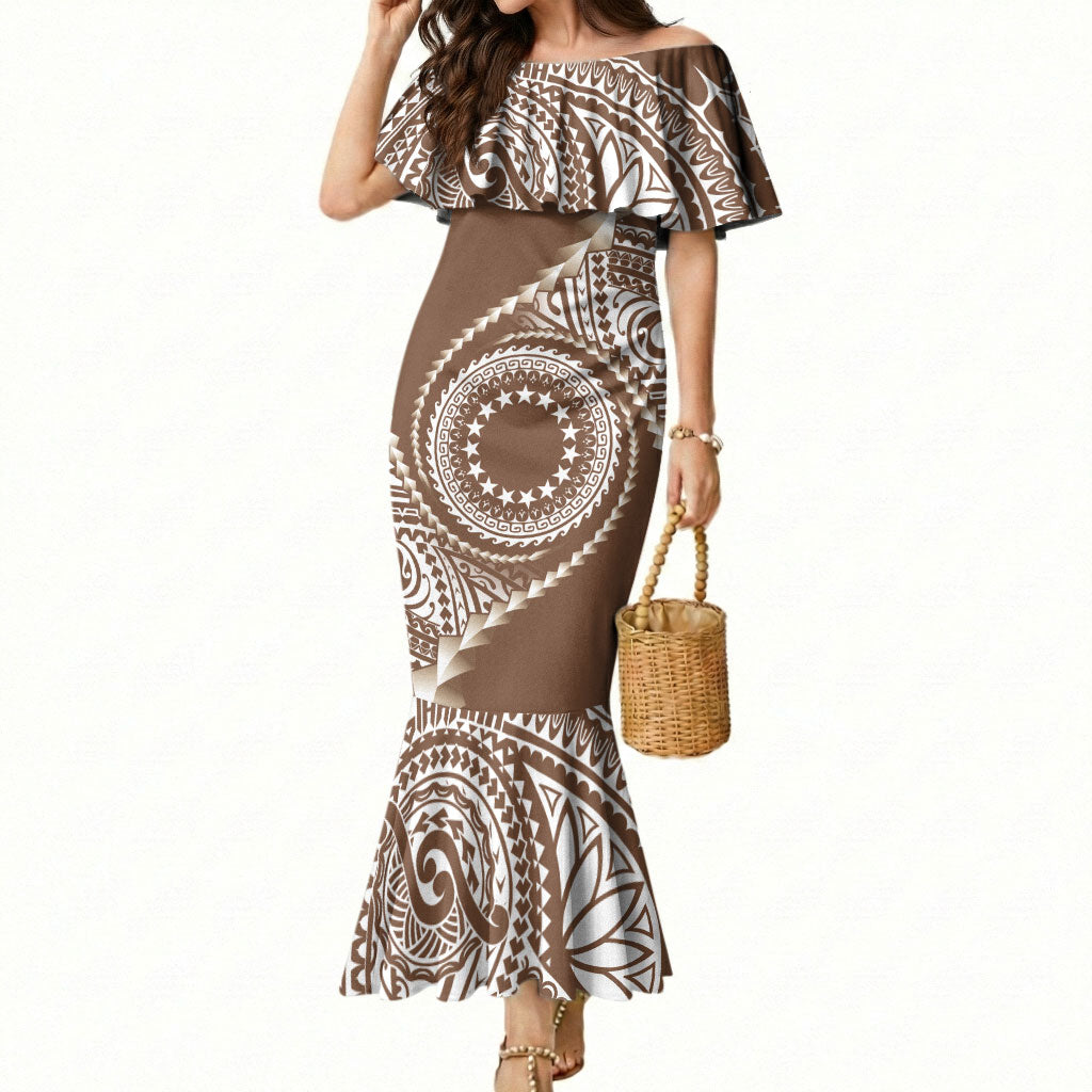Cook Islands Gospel Day Mermaid Dress Brown Tribal Curves