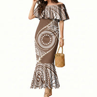 Cook Islands Gospel Day Mermaid Dress Brown Tribal Curves