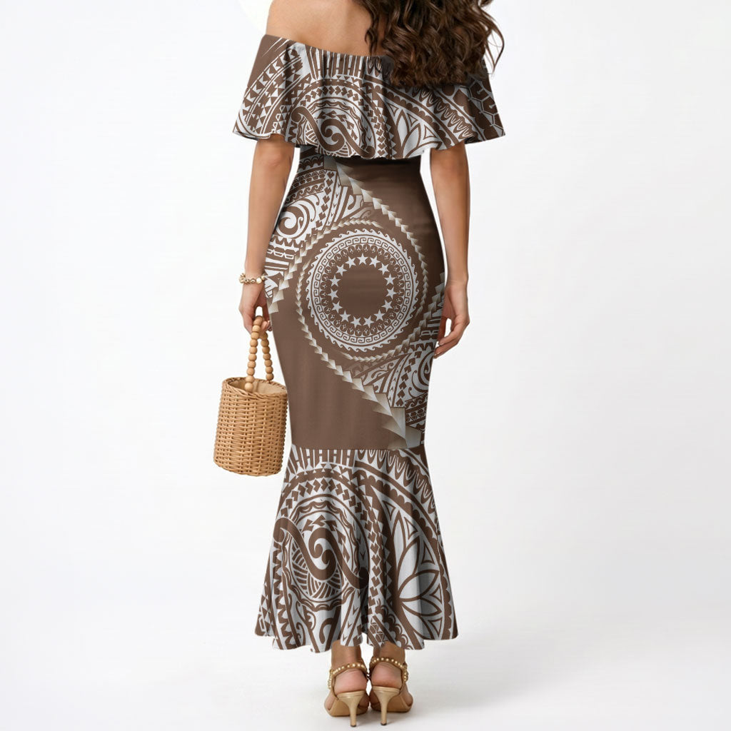 Cook Islands Gospel Day Mermaid Dress Brown Tribal Curves
