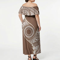 Cook Islands Gospel Day Off Shoulder Maxi Dress Brown Tribal Curves