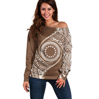 Cook Islands Gospel Day Off Shoulder Sweater Brown Tribal Curves