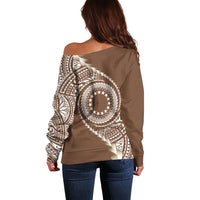 Cook Islands Gospel Day Off Shoulder Sweater Brown Tribal Curves