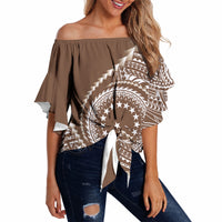 Cook Islands Gospel Day Off Shoulder Wrap Waist Top Brown Tribal Curves