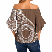 Cook Islands Gospel Day Off Shoulder Wrap Waist Top Brown Tribal Curves
