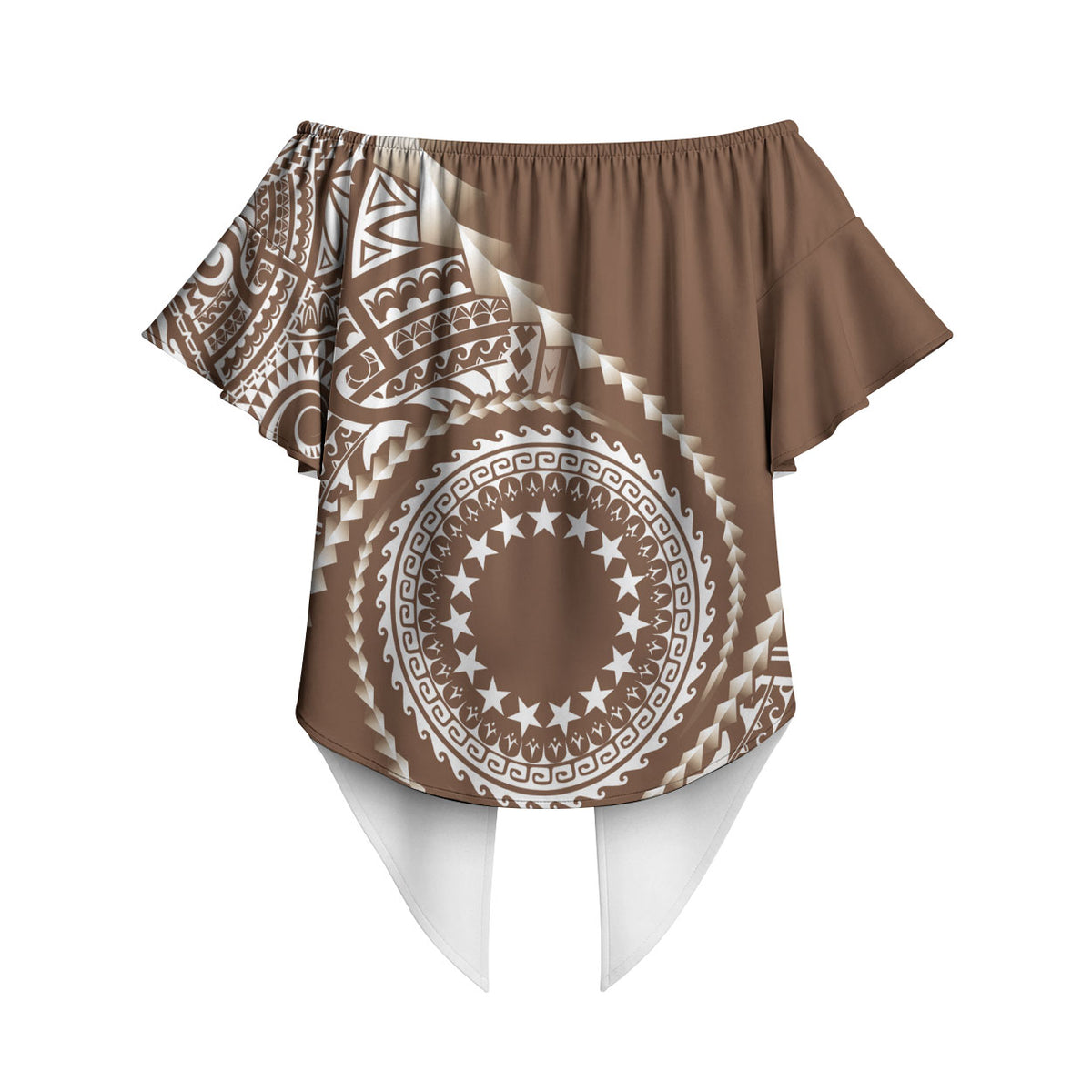 Cook Islands Gospel Day Off Shoulder Wrap Waist Top Brown Tribal Curves