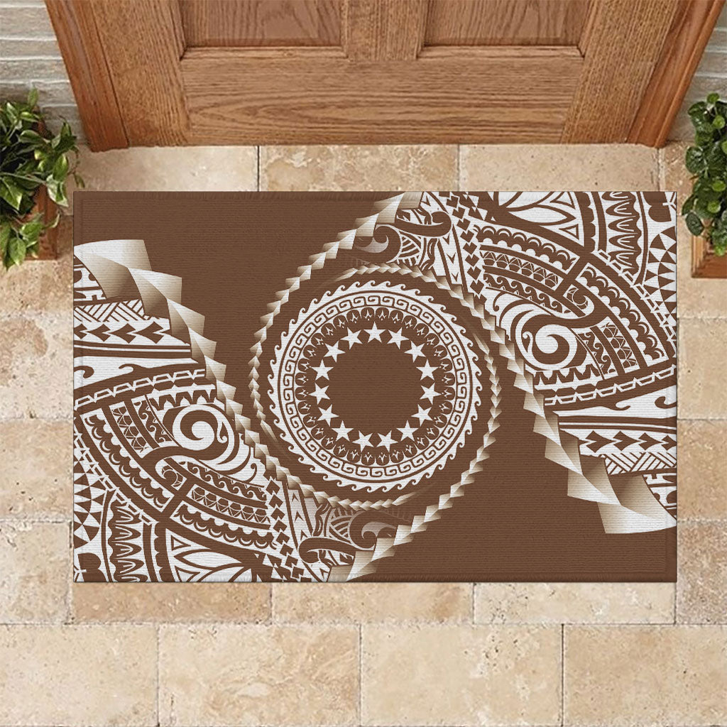 Cook Islands Gospel Day Rubber Doormat Brown Tribal Curves