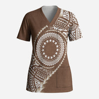 Cook Islands Gospel Day Scrub Top Brown Tribal Curves