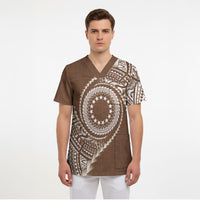 Cook Islands Gospel Day Scrub Top Brown Tribal Curves